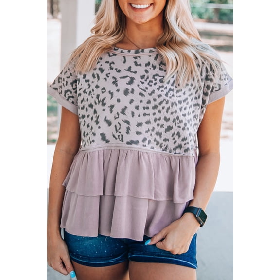Leopard Tiered Ruffle Short Sleeve Top
