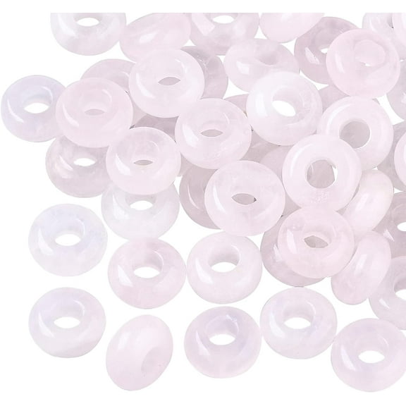 30Pcs European Beads Hair Beads for Braids Natural Rose Quartz Loose Beads Large Hole Beads