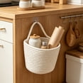thumbnail image 3 of Fabric Wall Hanging Storage Basket- Small Hanging Basket for Organizing, Woven Pouchs Boho Style Wall Mounted Bag, Storage Organizers and Decoration Pocket Caddy Bins on Door Rack, 3 of 5