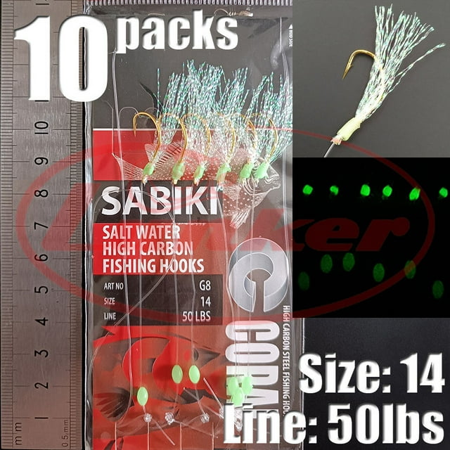 Sabiki lure flasher rig hook soft bait luminous eel glow dark mackerel fishing snapper mulloway flathead mullet shark R-14-10pcs