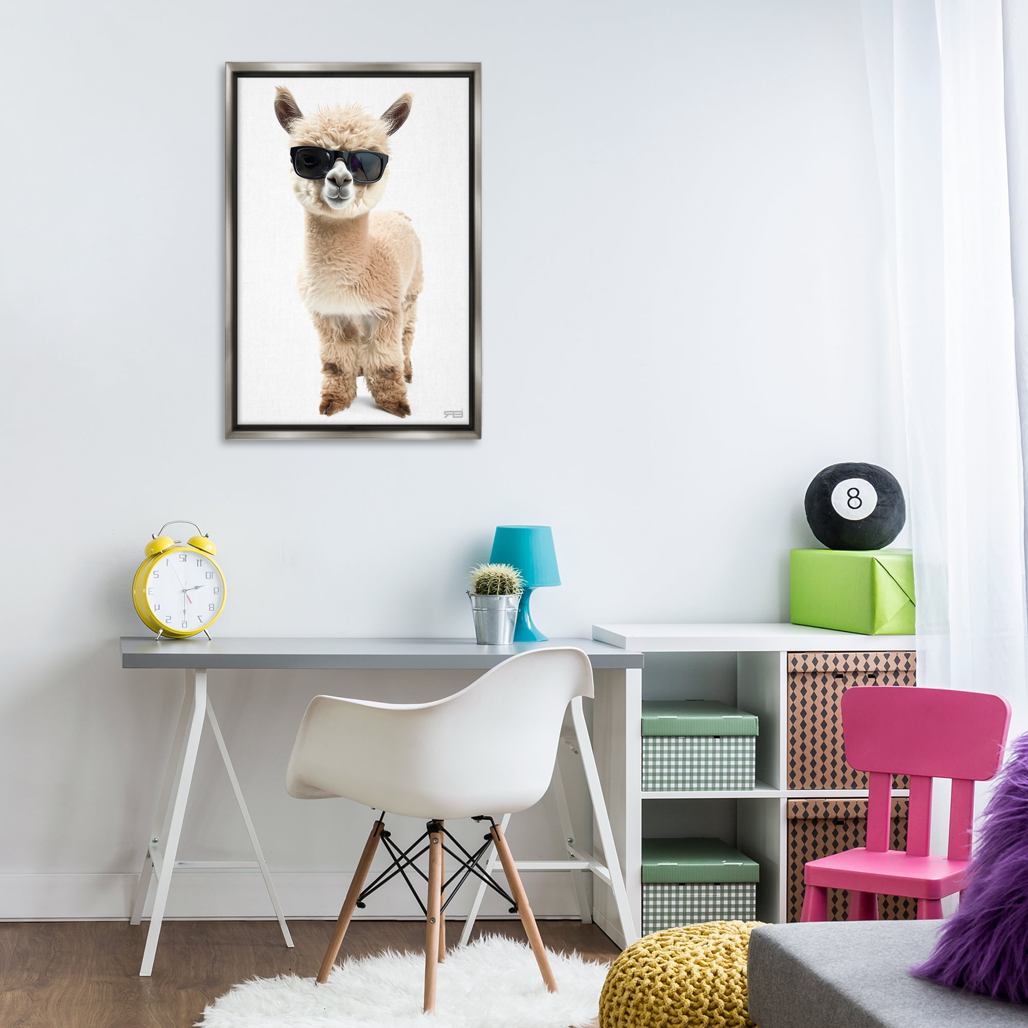 Stupell Industries Cool Alpaca & Glasses Animals & Insects Painting Gray Floater Framed Art Print Wall Art, 21 x 31
