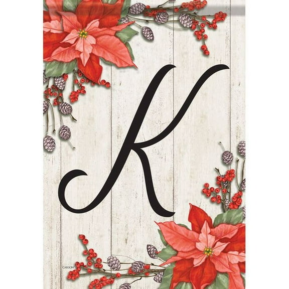 Poinsettia Monogram K 49112 Garden Flag 12.5" x 18"
