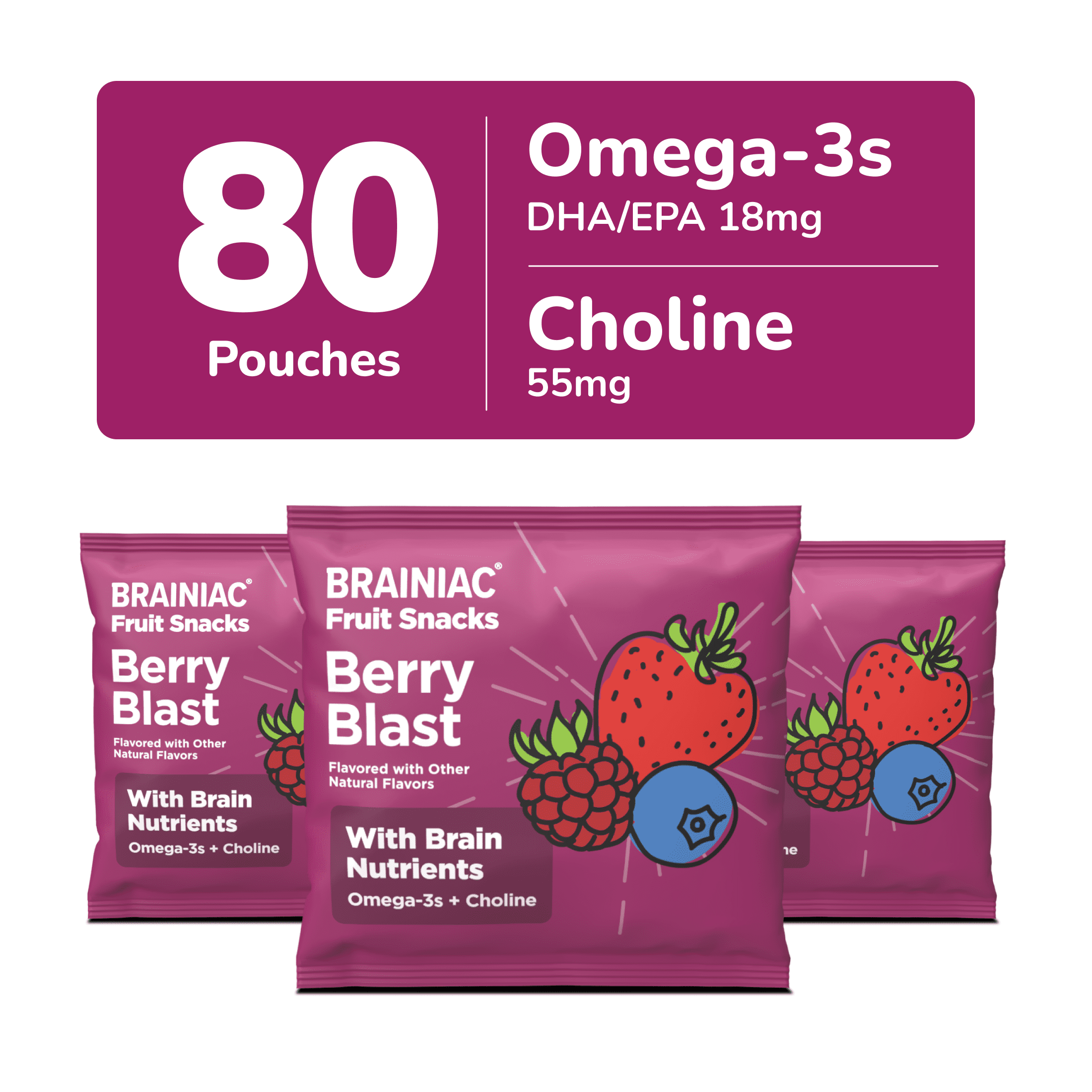 Brainiac Fruit Snacks with BrainPack, Berry Blast, 80ct