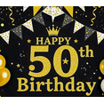 thumbnail image 4 of Black Background Happy 50th Birthday Banner with Golden Crown Balloons and Bunting Decors for Birthday Party Photography Props Backdrop Supplies, 4 of 8