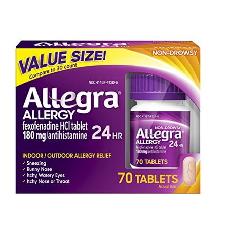 Allegra Adult 24 Hour Allergy Tablets, 70 Tablets, Long-Lasting Fast-Acting Antihistamine for Noticeable Relief from Indoor and Outdoor Allergy Symptoms