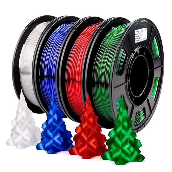 AMOLEN 3D Printer Filament Bundle, PETG 1.75mm,Transcucent Clear/White,Red,Green,Blue Filament,PETG Transparent with Light Transmission Feature,250g x 4 Spools Set
