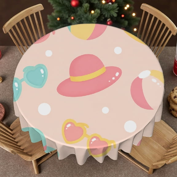 RKSupls 60 Inch  Polyester Round Table Cover - Beach Accessories in Soft Colors Print, Kitchen Accessories Polyester Tablecloths Round Tablecloth, Wedding, Party, Holiday, Home Dining