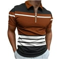 thumbnail image 1 of FAIWAD Mens Short Sleeve Shirts Zipper Striped Patchwork T-Shirt Basic Lapel Athletic Tennis Tops, 1 of 4