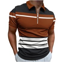 ZCFZJW Men's Polo Shirt Casual Short Sleeve Half Zip Up Striped Color Block Pattern Graphic Printed Tops Trendy Lapel Slim Fit Golf Athletic Shirts Orange XL