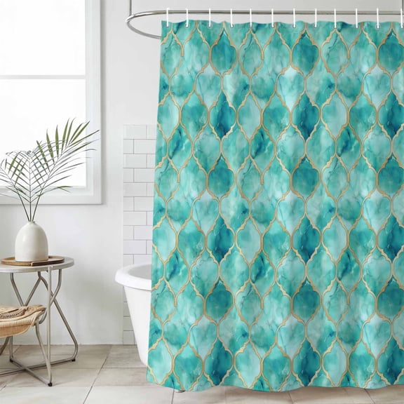 Teal Geometric Waterproof Fabric Shower Curtain,Modern Morocco Abstract Art Waterproof Fabric Shower Curtain for Bathroom Curtains Bathtubs Hotel Shower Curtains with 12 Hooks Extra Long 72x96