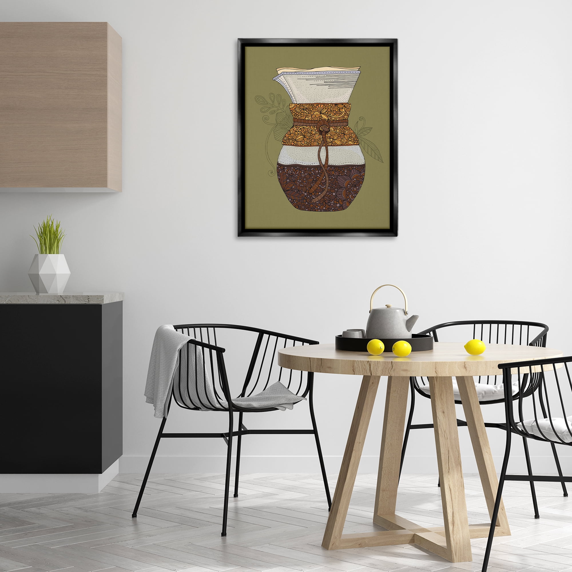 Stupell Industries Pour Over Coffee Maker Food & Beverage Painting Black Floater Framed Art Print Wall Art, 25 x 31