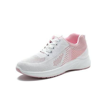 

Wazshop Ladies Flats Breathable Casual Shoes Comfort Sneakers Low Top Lace Up Walking Shoe Women s Fashion Sneaker Non-slip Slip Resistant White Pink 8