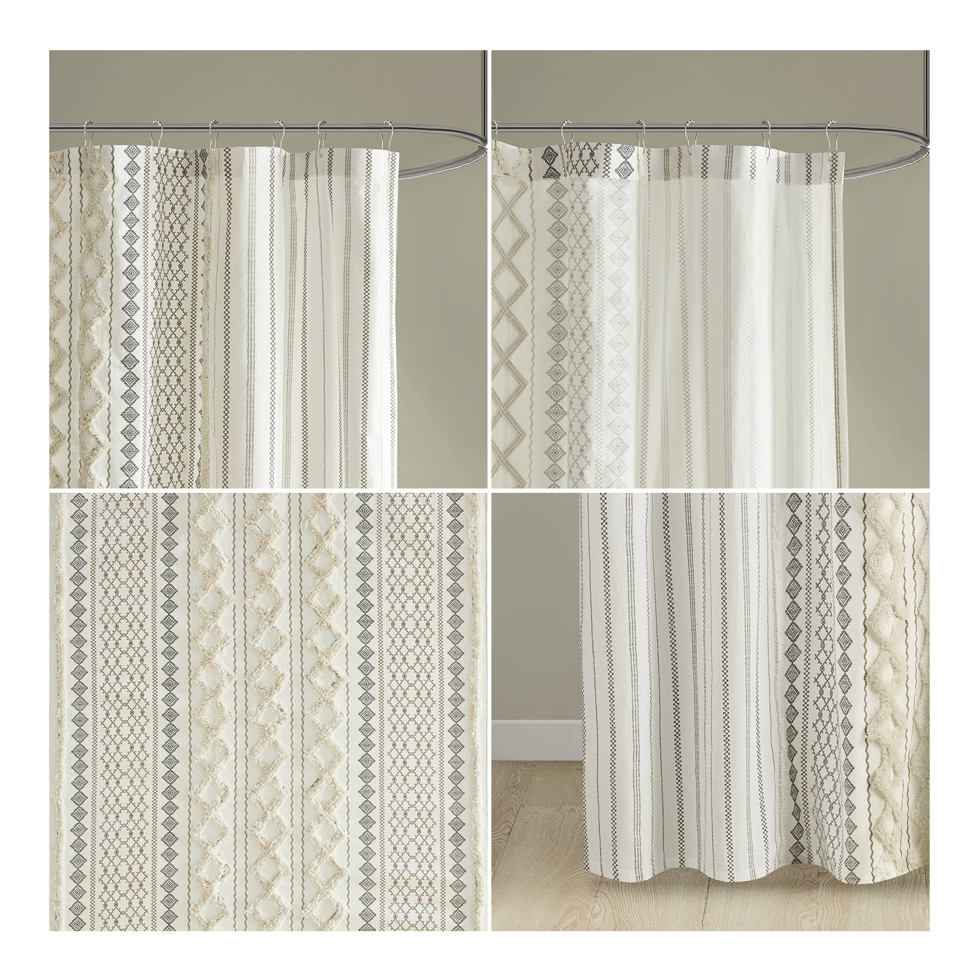 INK+IVY Imani Cotton Printed Shower Curtain with Chenille in Ivory