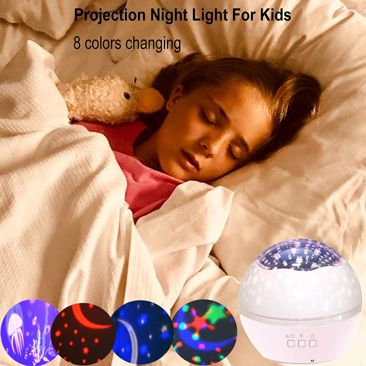 Star Projector Night Light for Kids Baby Projection Lamp 360 Degree Rotating Starry Sky Ocean Projection Night Light 8 Colors Changing Light for Kids Boys Girls Child Bedroom Decoration Party (Pink)