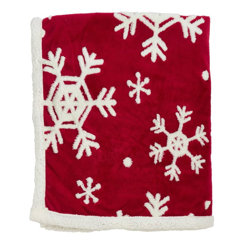 Fennco Styles Holiday Christmas Snowflake Throw Blanket with Sherpa