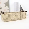 thumbnail image 4 of 1 Pc Round Paper Rope Storage Basket Wicker Baskets for Organizing with Handle Decorative Storage Bins for Countertop Toilet Paper Basket for Toilet Tank Top Small Baskets, 13.78"x5.91"x3.94", Beige, 4 of 9