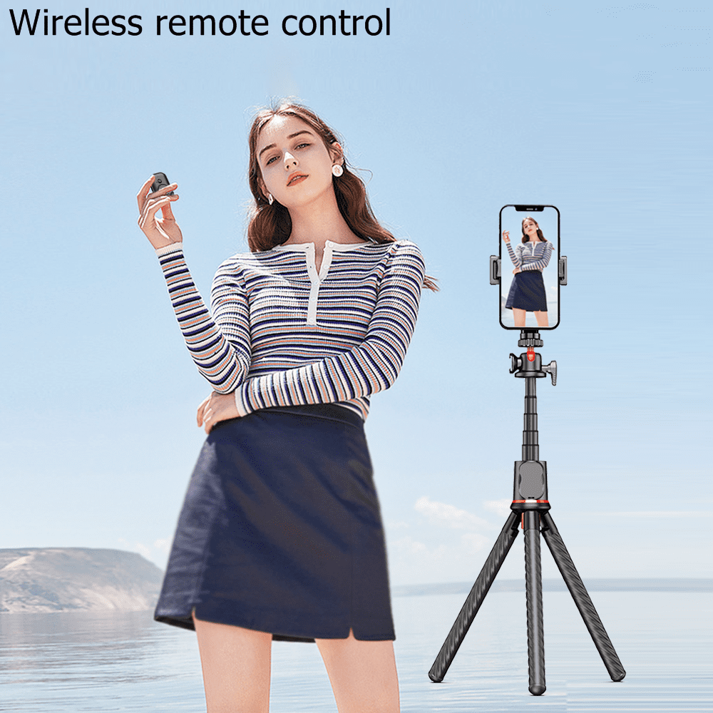 KOMI Selfie Stick Tripod With Fill Light,Stable Tripod Stand With Detachable Bluetooth Remote,Compatible With IPhone 15 Pro Max/15 Plus/14/13,GoPro, Samsung,LG,Google Smartphones(Mini Black+Light)