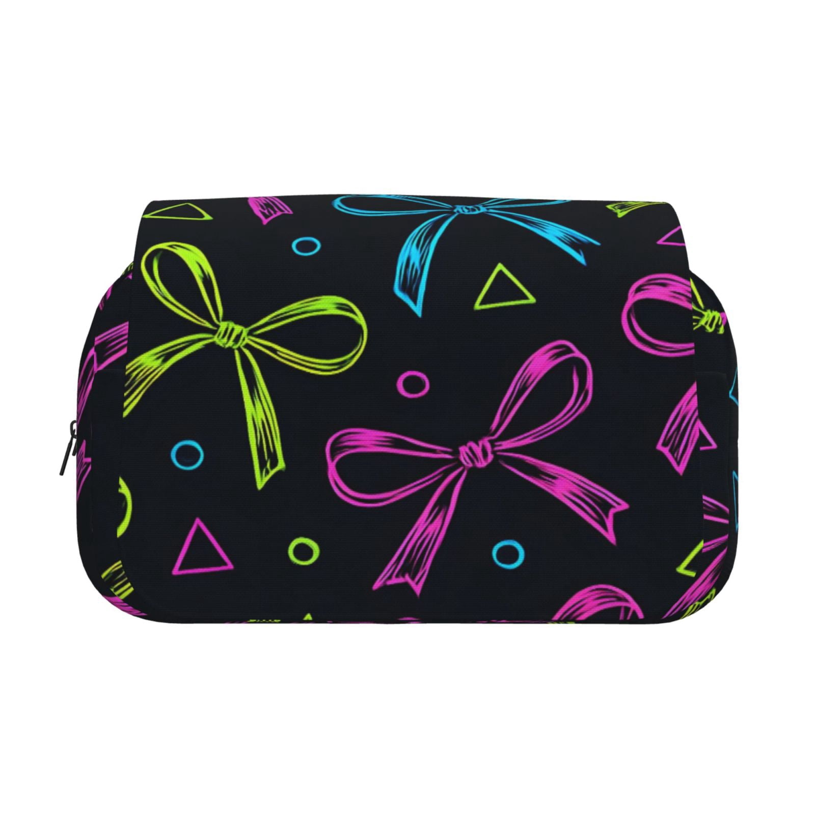 Large-Capacity Flip-Top Double-Layer Pencil Case, Multi-Functional Pocket Pen Case, Durable Stationery Organizer Bold Thin Neon Contemporary Ribbon Bow Pattern