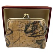 Patricia Nash Womens Leather Coin Purse European Map Print Kiss Lock in Gift Box