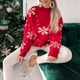 thumbnail image 4 of Suéter Jersey básico para mujer, manga larga, patrón de copos de nieve, traje de vacaciones (rojo S) Kuymtek Rojo T S para Mujer, 4 of 7