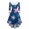 thumbnail image 2 of Christmas Dresses for Women Women's Fashion V-neck Casual Slim Christmas Printed Party Long Sleeve Dresses with Fur Collar for Christmas Party,Dark Blue,S, 2 of 4