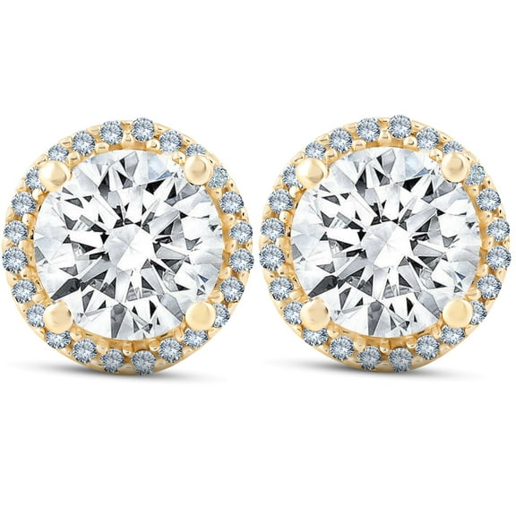 Pompeii 2 1/5 Ct Diamond Halo Screw Back Studs 10k Yellow Gold Moissanite (H,VS)