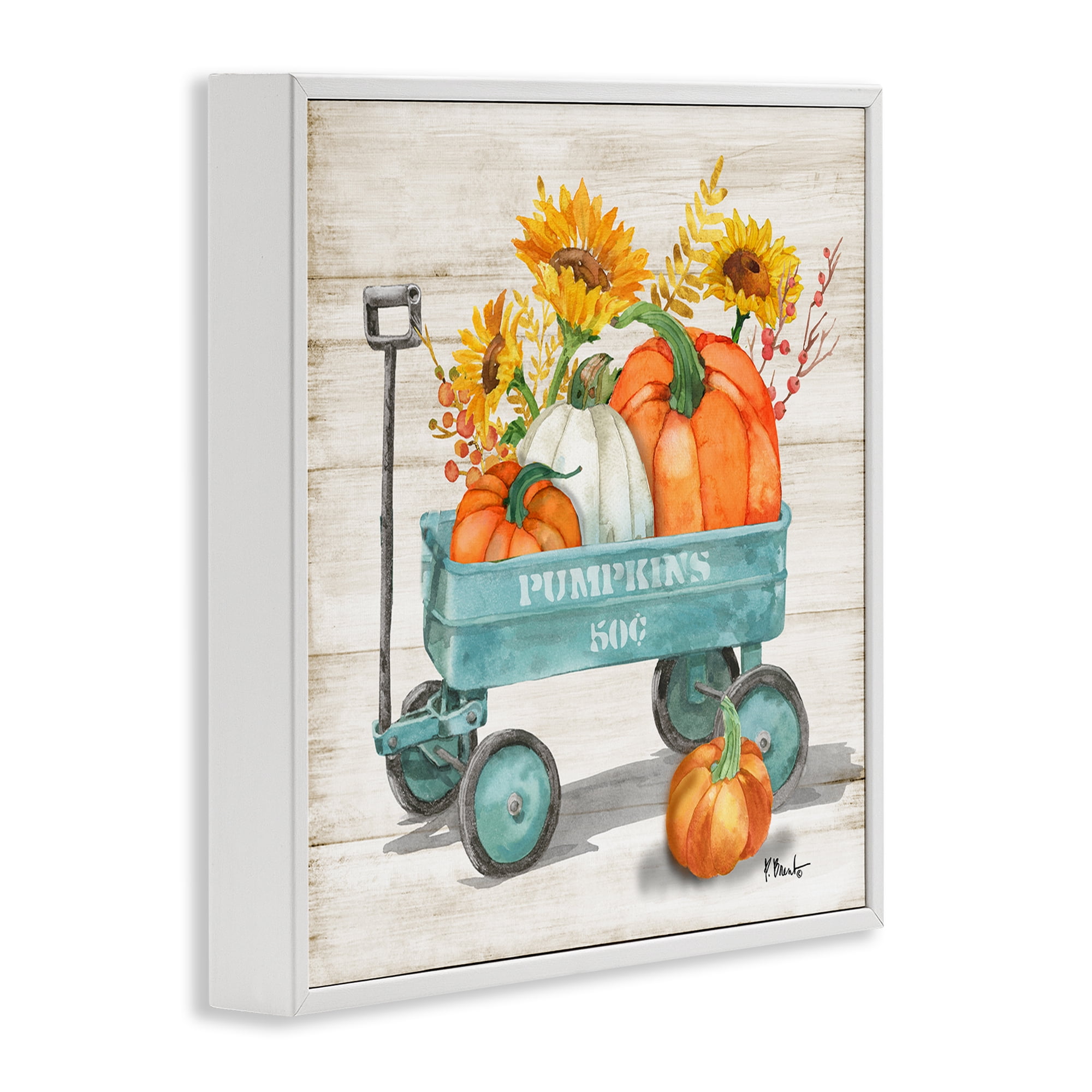 Stupell Industries Pumpkins Harvest Wagon Botanical & Floral Painting White Framed Art Prints Wall Art, 17 x 17