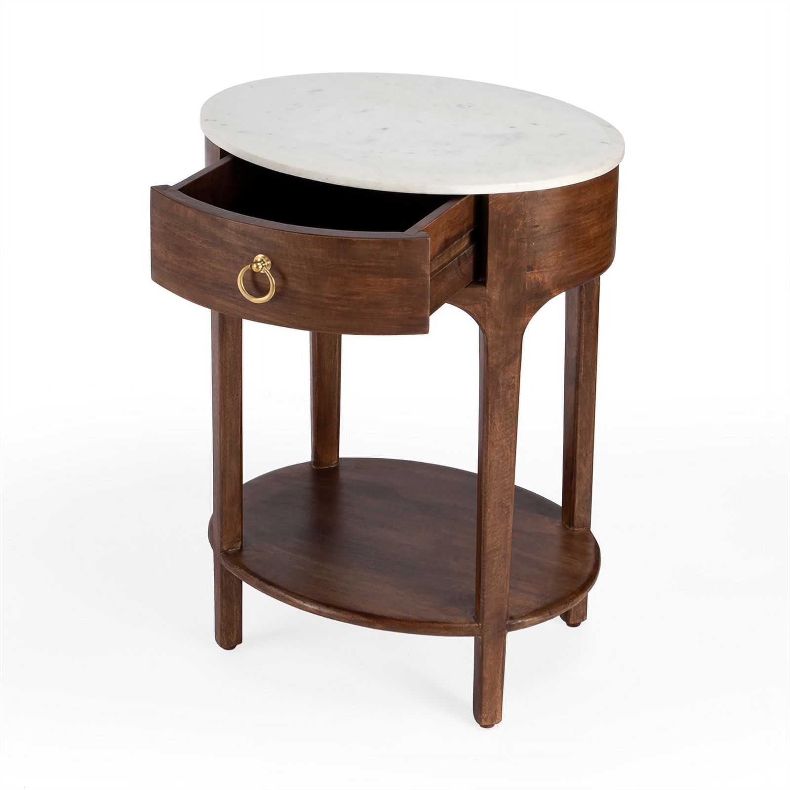 Butler Specialty Ellen 18.25"W Oval Marble & Wood Nightstand - Brown