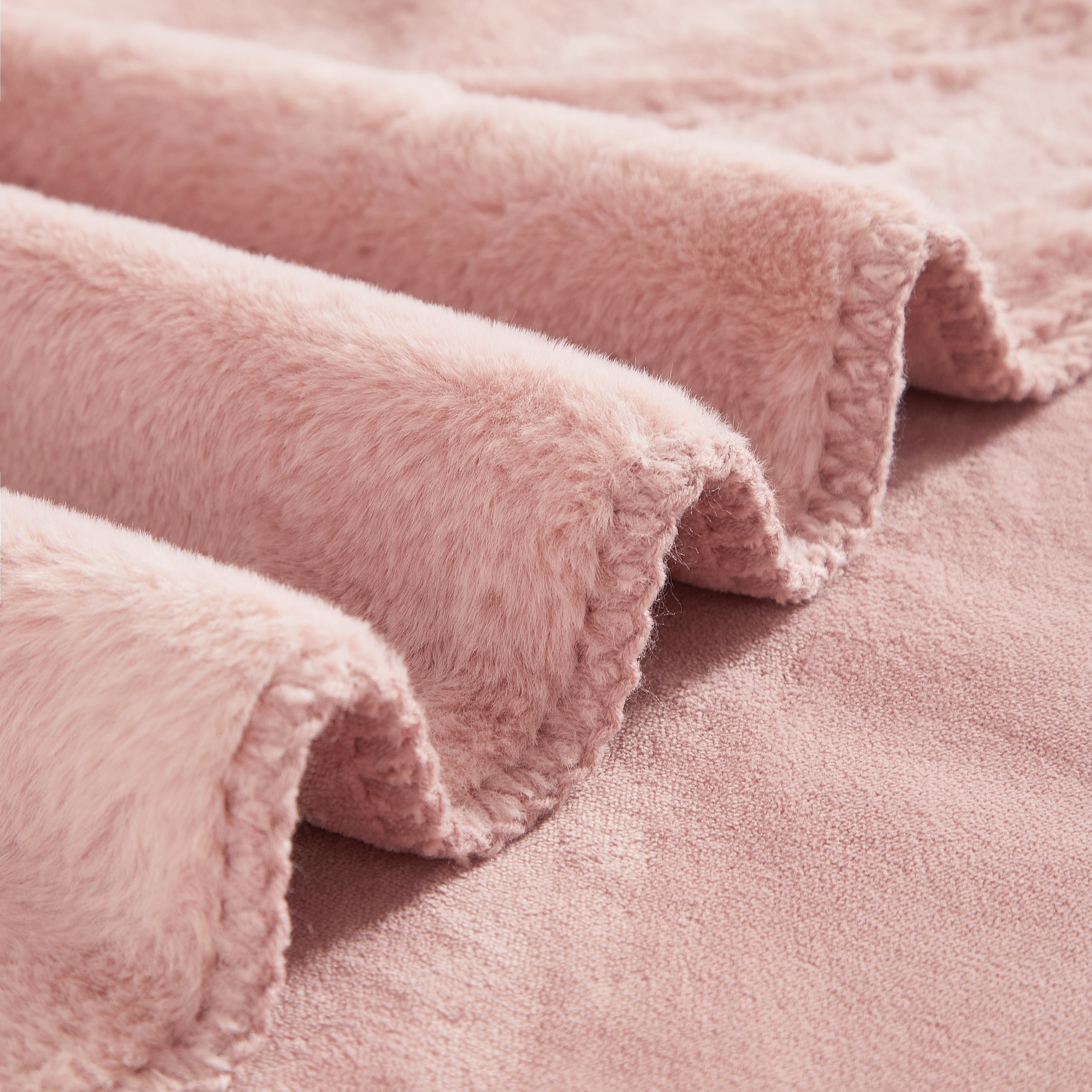 Cozy Haven Luxury Reversible Faux Fur to Plush Oversized Couch Throw Blanket, Pink, 50 x 72 in