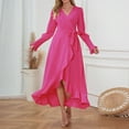 thumbnail image 2 of IROINNID Maxi Dress for Women Strapless V-Neck Wrap Dress Sexy Vintage V Neck Long Sleeve Solid Dresses Clearance,Hot Pink, 2 of 8