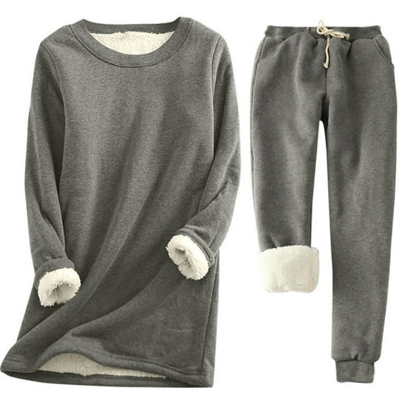 Idoravan Spring Savings Women's Pajama Sets Long Sleeve Pj Tops and Pants 2 Piece Loungewear Set with Pockets Dark Gray XL