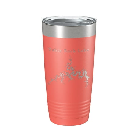 

Table Rock Lake Map Tumbler Travel Mug Insulated Laser Engraved Coffee Cup Arkansas Missouri 20 oz Coral