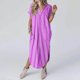 thumbnail image 2 of Vestido de Manga Corta para las Mujeres, Vestido Casual de Cuello en V de Bolsillo de Impresión de Moda Sexy Hecho de Poliéster Ligero para el Verano, Vestido de Verano para las Mujeres, 2 of 5