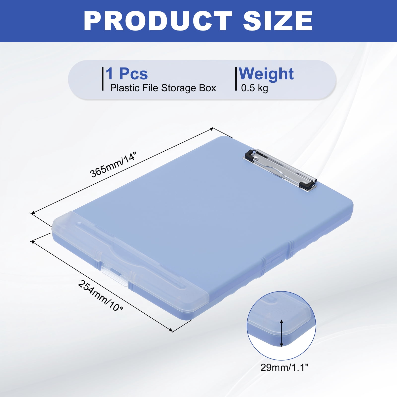 Uxcell 14'' x 10'' Metal Clipboard with Plastic Storage Large Capacity Clipboards Case for Writing Light Blue