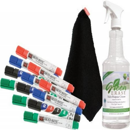 BestRite Rite on Markerboard Starter Kit with 12 Markers, 1 Eraser Cloth and 1 Bottle of Green Erase (569)