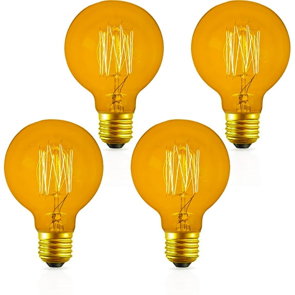 4 Pack of Dimmable G80 Vintage Edison Light Bulbs, 360 Degree Beam Angle 60W Incandescent Bulbs, 2200K Amber Glow, 110-130 Volts, E26 Medium Base for Home Light Fixtures