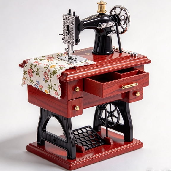 Youersen Retro Sewing Machine Music Box, Vintage Mechanical Clockwork Decor and Musical Gift