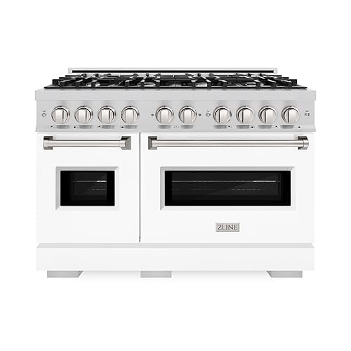 ZLINE 48 in. 6.7 cu. ft. Classic Double Oven Gas Range with 8 Burner Cooktop in Stainless Steel with White Matte Doors (CGR-WM-48)