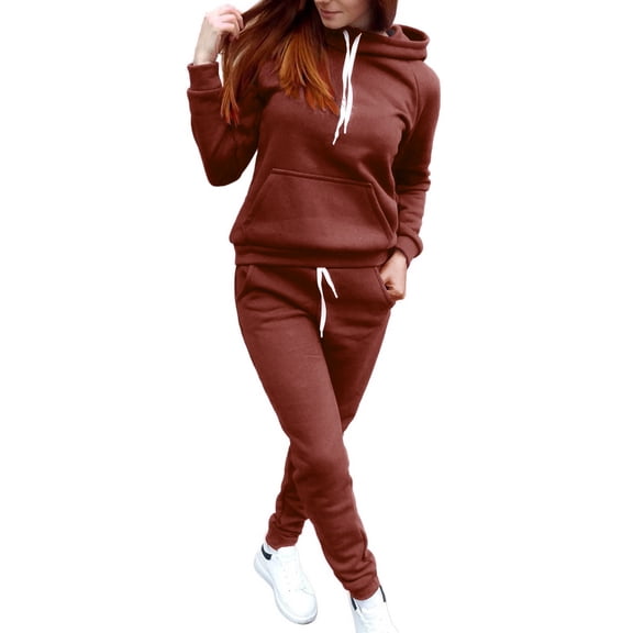 MSJUHEG lounge sets for women,sweatsuits women 2 piece outfit,womens loungewear set,Fleece With Hat Sports Suit Women,track suits for women set,petite lounge sets for women Brown M