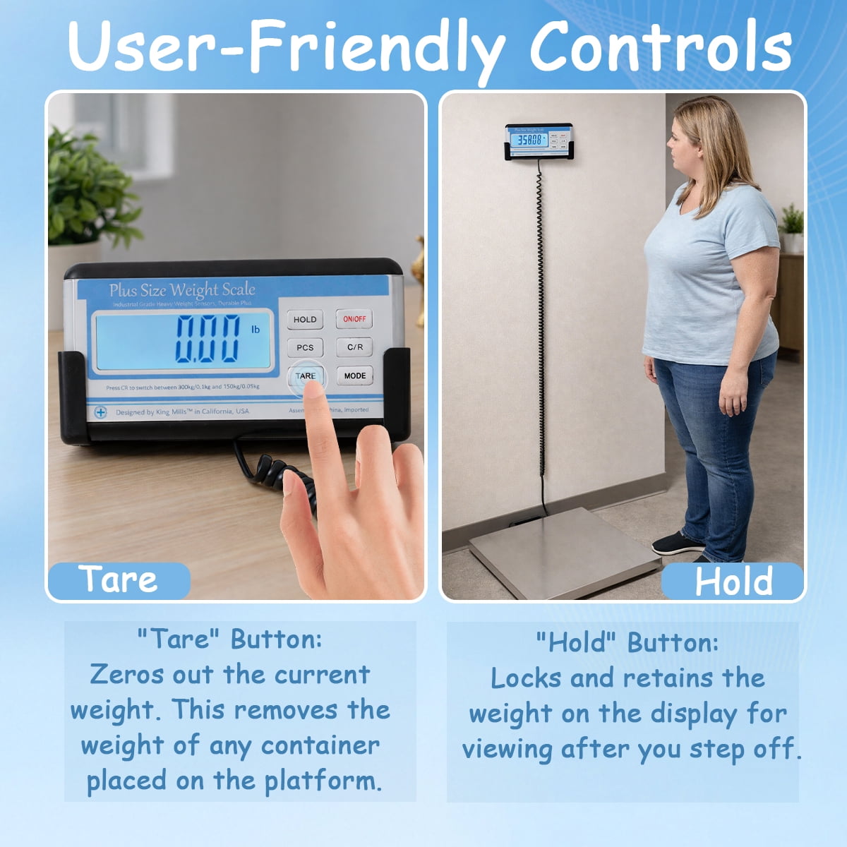 Extra Wide Heavy Duty Scale for Body Weight, 300kg/660 Lb Bariatric Scale w. Wall Mount External Digital Display