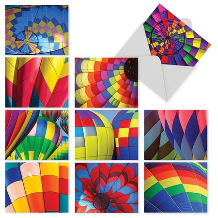 'M2035 HOT AIR' 10 Assorted All Occasions Notecards With Colorful Hot Air Balloon Images with Envelopes by The Best Card (Best Air Cards For Laptops)