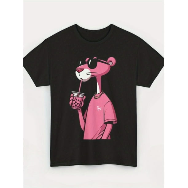 Pink Panther Trend Boba T-shirt Unisex cotton T-shirt cartoon character costume cool
