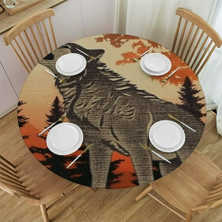 

BCIIG Wolf Trees Sky Round Table Cover Stain Resistant Washable for Indoor Outdoor Kitchen Dining Wedding Parties 100% Polyester Fiber 38 -42