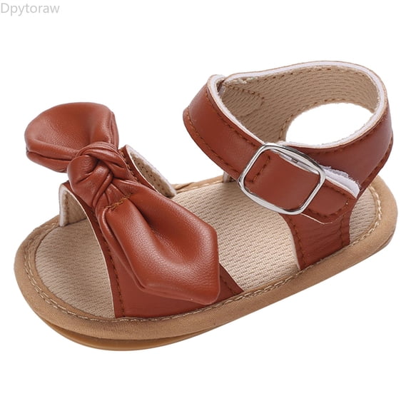 Dpytoraw Summer Children Infant Toddler Shoes Girls Sandals Flat Bottom Lightweight Open Toe Breathable Comfortable Solid Color Bow Hook Loop Buckle Strap Baby Sandals Size 4