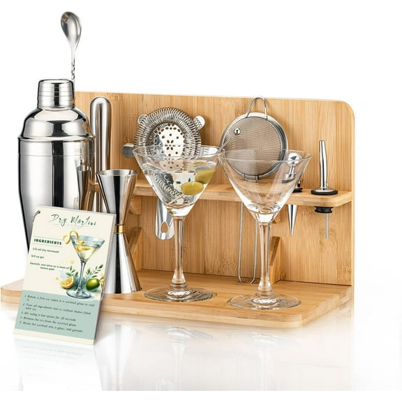 YANGLI Martini Set with Shaker and Glasses – Espresso Martini Kit with Bamboo Stand