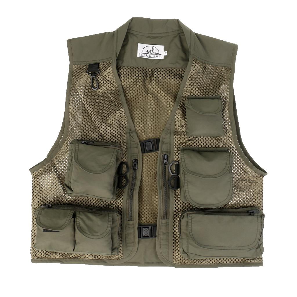 Green Outdoor Quick Fishing Vest Multi Pockets Mesh Vest Fishing