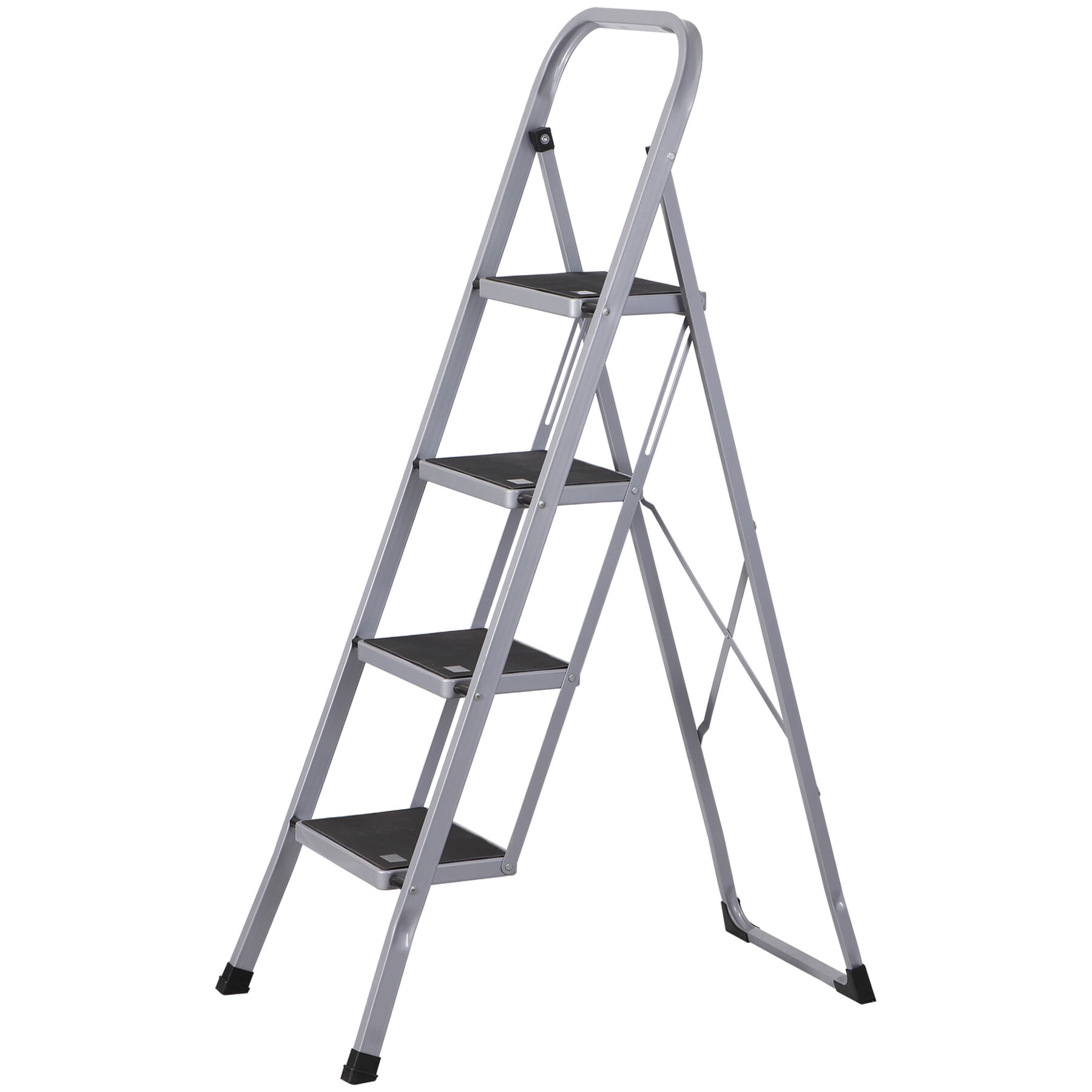 ZENSTYLE 4 Step Ladder Portable Steel Step Stool Non-Slip Rubber 330lb Capacity Grey