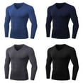 thumbnail image 3 of Maynos Autumn And Winter Men's Plus Velvet V-neck Fitness Long-sleeved PRO Tight Training Suit High-elastic Running Sports Shirt Men's T-shirt, S-2XL Sea Blue, 3 of 13