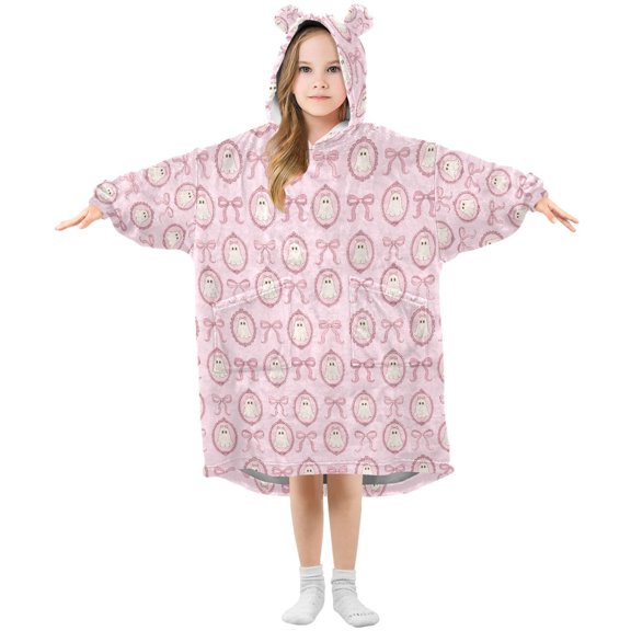 Wearable Blanket Hoodie Oversized Blanket Hoodie for Boys Girls Teens 3-14YR Bow Ghost