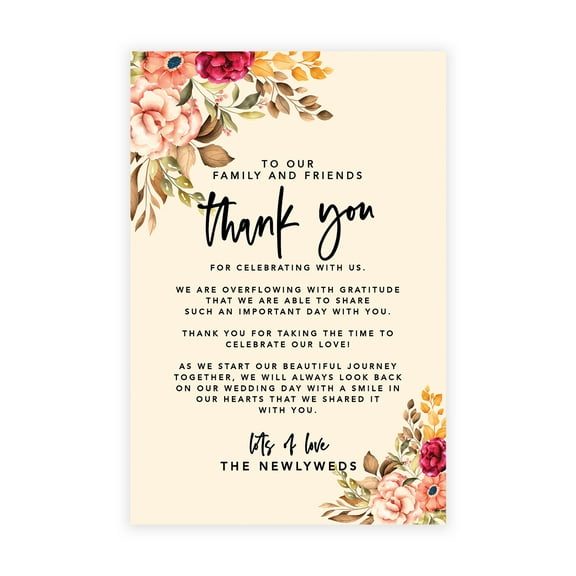 Koyal Wholesale Vintage Floral Wedding Thank You Place Setting Cards for Table Reception, Dinner Plates, Family, 56-Pack